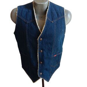 Medium Vintage 80's Big Smith Raw Denim Rancher Vest Sherpa Made In USA